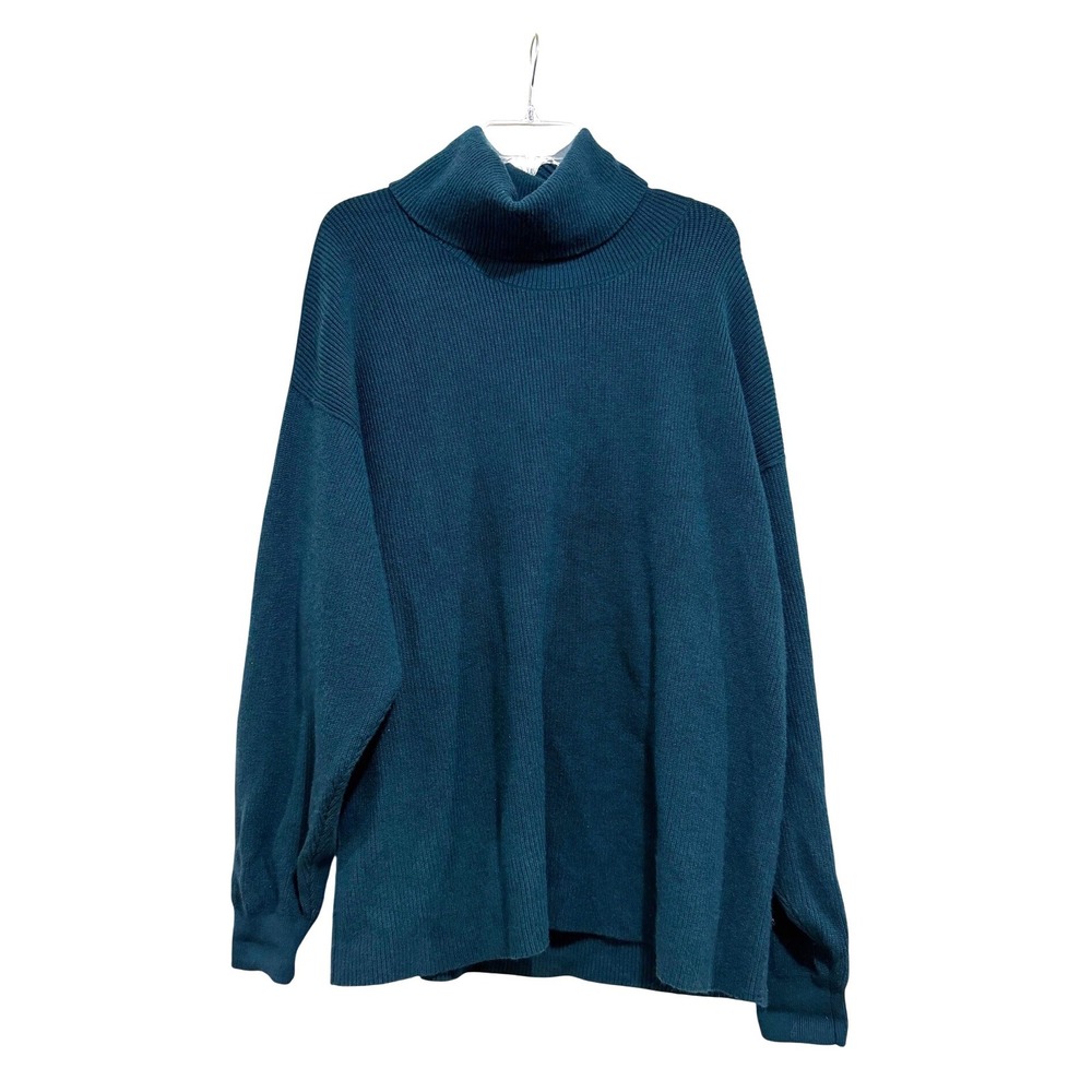 Free People Ottoman Slouchy Tunic Sweater Teal Blue Ribbed Turtleneck Large